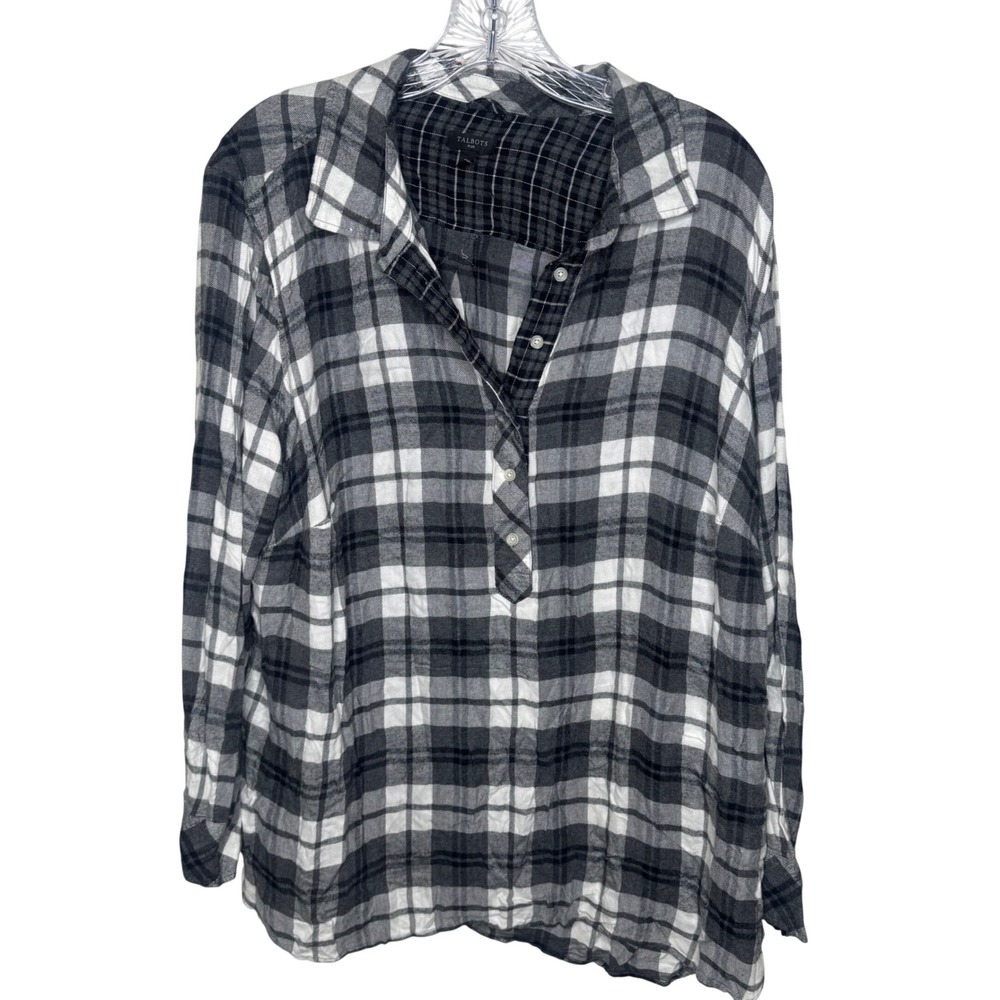 Talbots Plus‎ Plaid Shirt Women's 2X Long Sleeve Collared Button Up